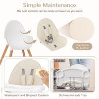 Baby High Chair Wooden Highchair for Babies Infants with/Double 4-Gear Tray