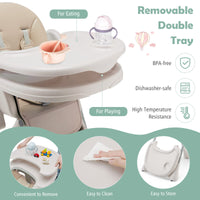 3-In-1 Baby High Chair, Kids Dining Highchair with Reclining Seat