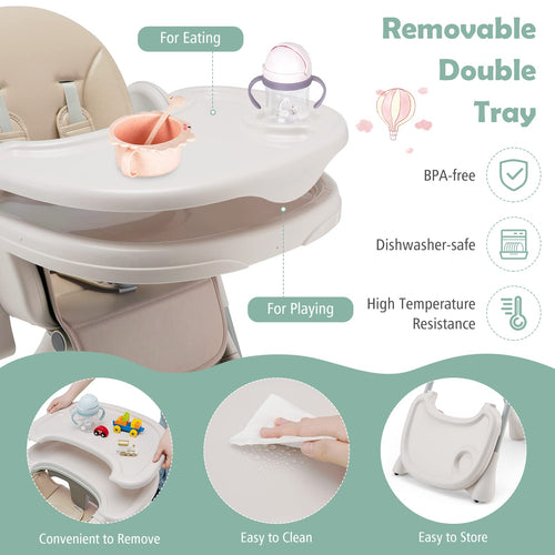 3-In-1 Baby High Chair, Kids Dining Highchair with Reclining Seat