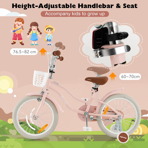Kids Bike, 18 Inch Boys Girls Bike for 3-8 Years w/Training Wheels, Adjustable Handlebar & Seat