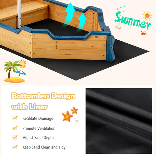 Wooden Kids Sandbox Outdoor Play Sandpit Toy w/2-in-1 Storage Benches