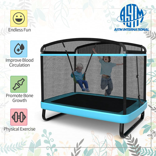 6FT Kids Recreational Trampoline, 2-in-1 Outdoor Toddler Trampoline w/Swing