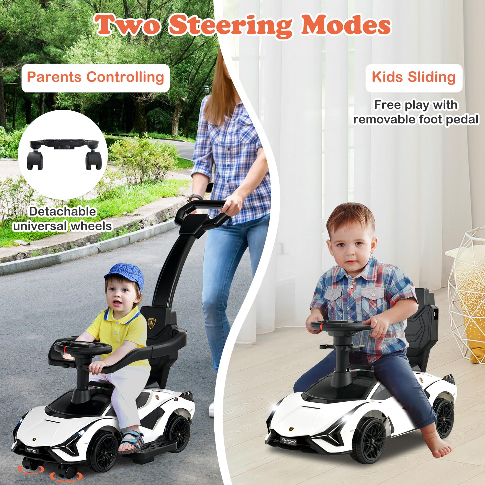 Licensed Lamborghini SIAN Ride on Push Car, 3 in 1 Baby Sliding