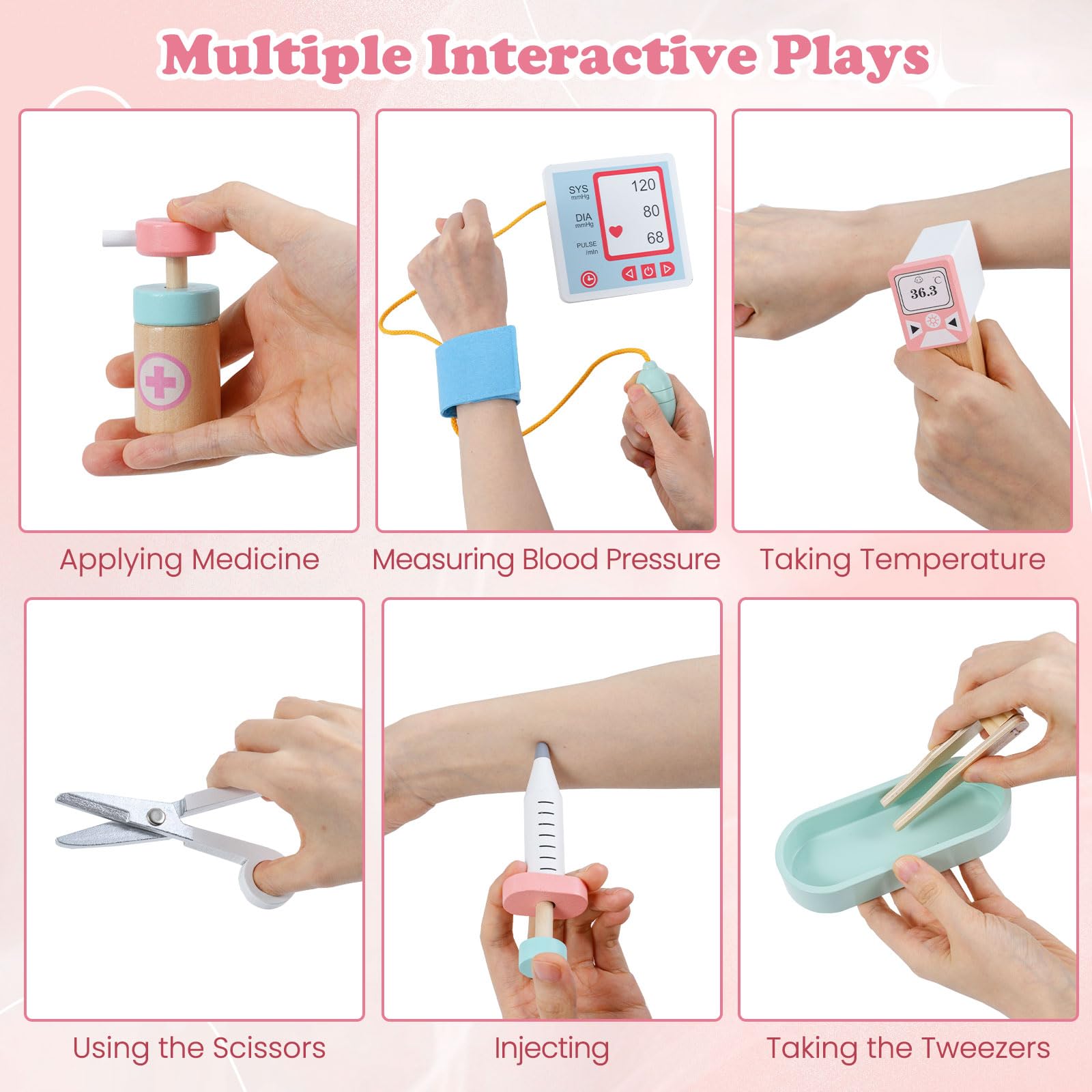 Kids Doctor Playset, Wooden Pretend Medical Station Activity Center Toy Set