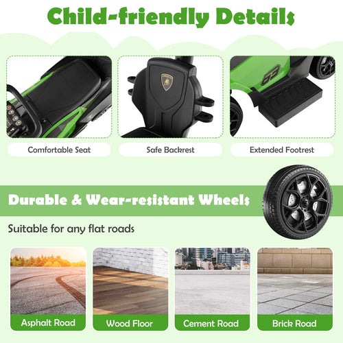 Lamborghini Licensed Push Cars for Toddlers 1-3, 3 in 1 Stroller Sliding Walking Car w/Handle