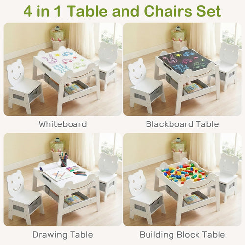 INFANS Kids Table and Chair Set, 4 in 1 Wooden Activity Desk
