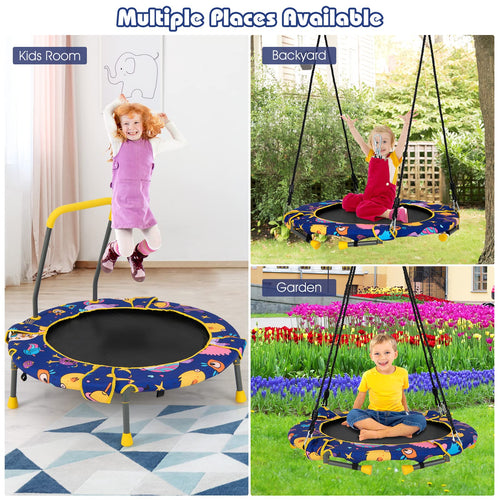 36" Kids Trampoline & Swing Set Convertible, 2 in 1 Kids Saucer Tree Swing, Toddler Fitness Rebounder