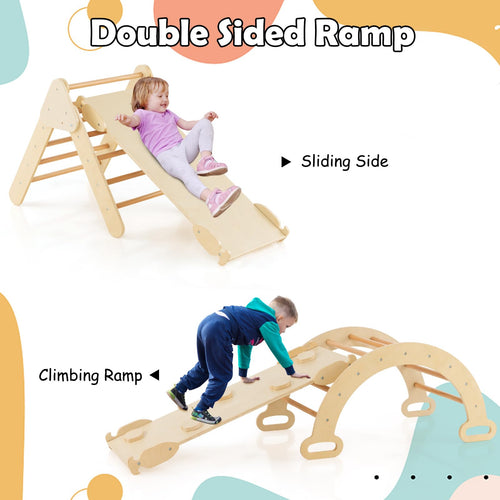 Pikler Triangle Set 7 in 1 Climbing Toys for Toddlers 1-3 Inside Foldable Wood Montessori Jungle Gym