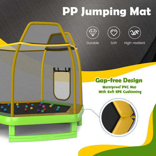 Trampoline for Kids, 7FT Kids Trampoline w/Slide, Ladder & Ocean Balls, Indoor Outdoor Trampoline