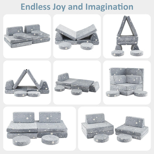 Modular Kids Play Couch, 6 PCS Toddler Creative Sectional Fort Building Sofa