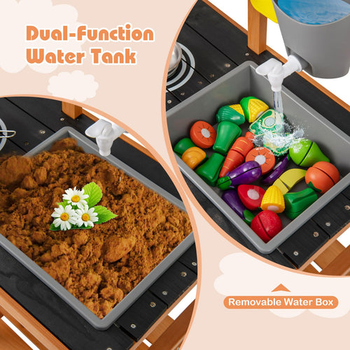 INFANS Mud Kitchen, Outdoor Play Kitchen with Awning Faucet Stoves Cooking Accessories