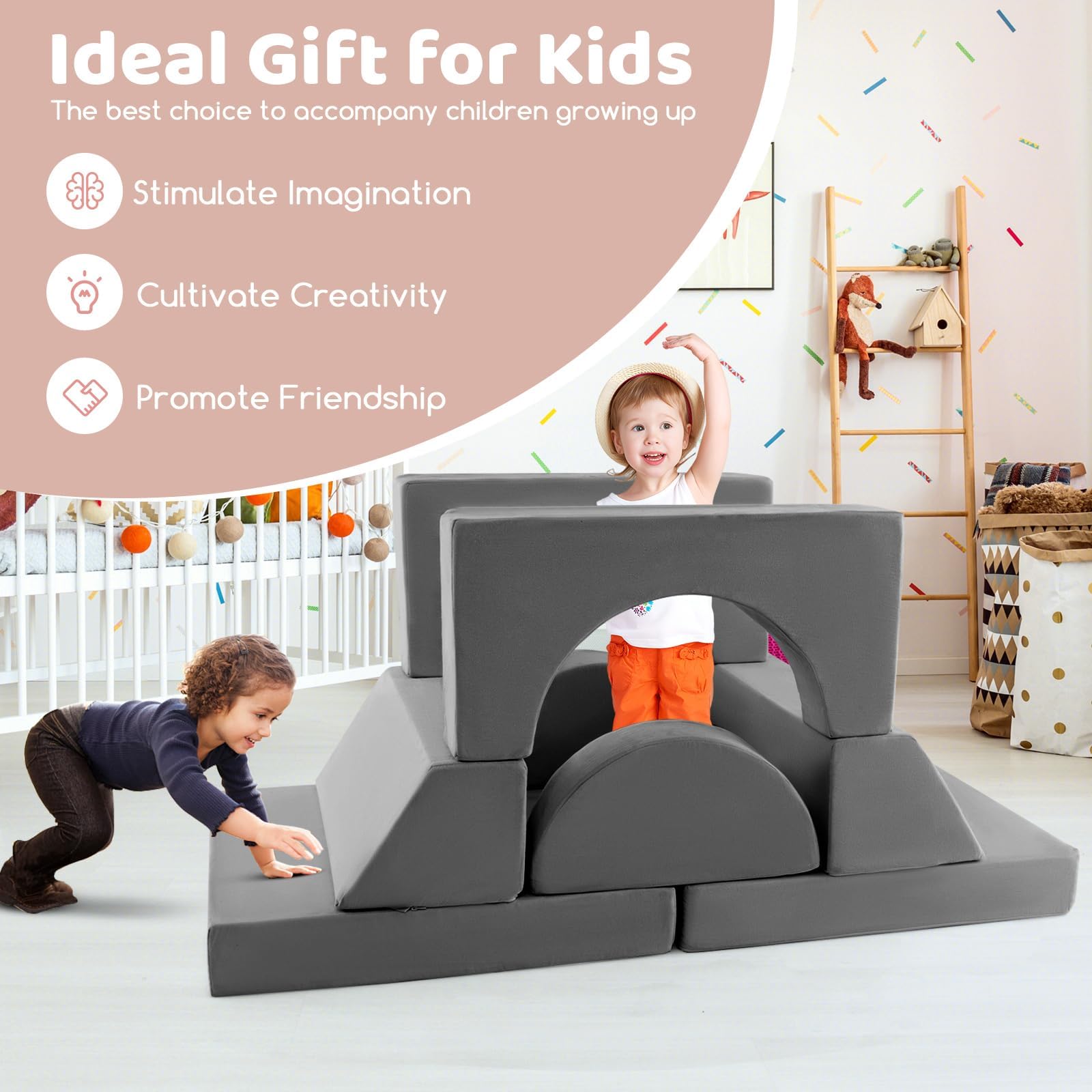 8 Pieces Kids Modular Play Sofa with Detachable Cover for Playroom
