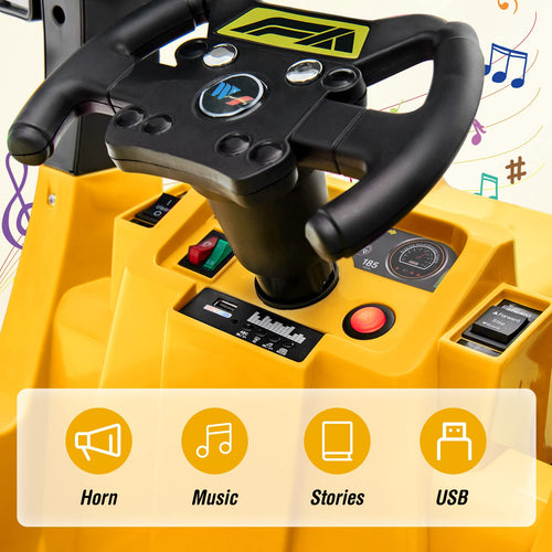 Kids Electric Ride-On Car, 12V Street Sweeper Truck w/2 Rotating Brushes & 2 Removable Rubbish Bins