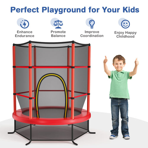 5.3FT Kids Trampoline, Toddler Trampoline w/Safe Enclosure Net, Accessories Bag, Jumping Pad