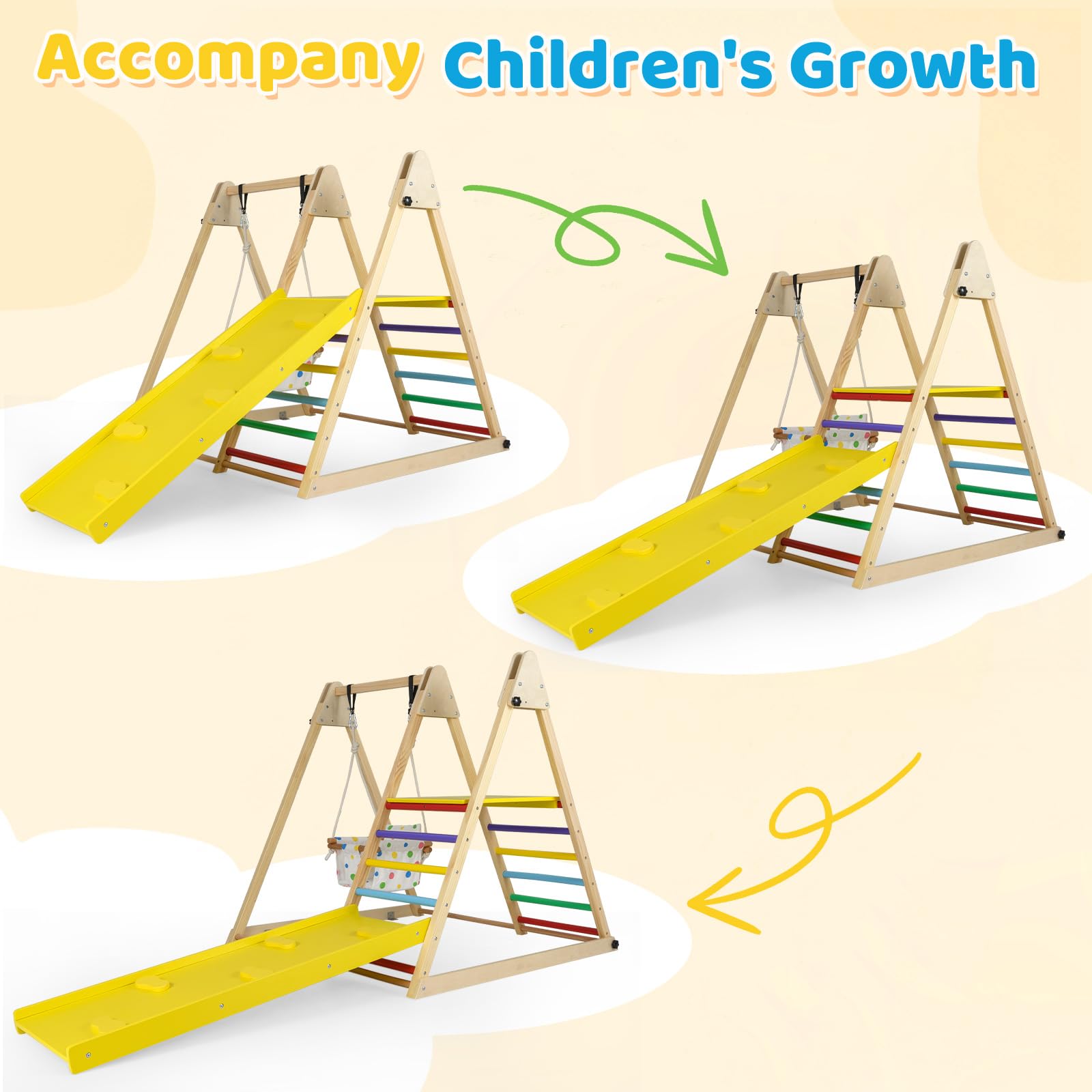 Climbing Toys for Toddlers, 4 in 1 Folding Wooden Kids Montessori Triangle Set