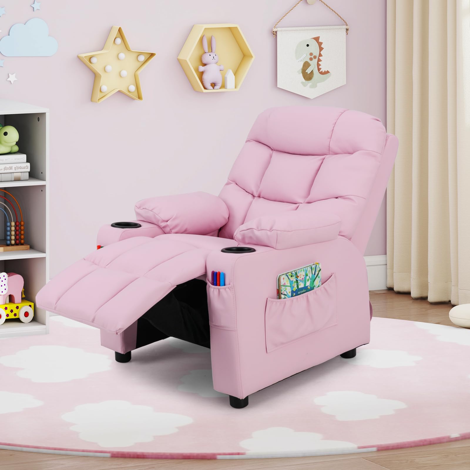 Kids PU Leather Recliner with Cup Holder and Footrest