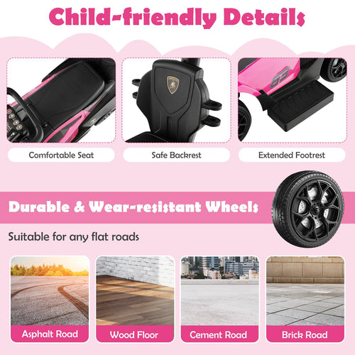 Lamborghini Licensed Push Cars for Toddlers 1-3, 3 in 1 Stroller Sliding Walking Car w/Handle