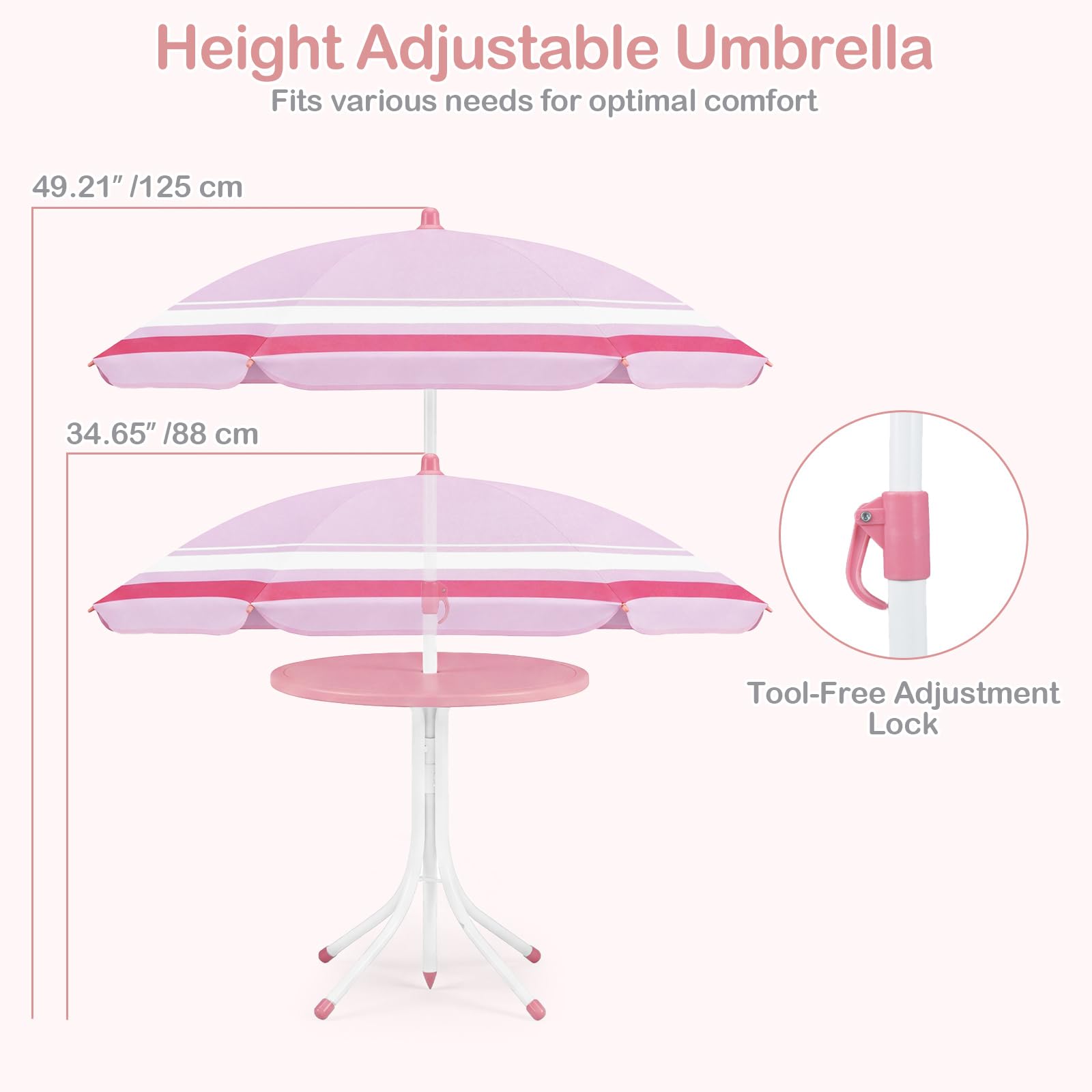 Kids Picnic Table, Outdoor Toddler Patio Furniture Set with 2 Folding Chairs Adjustable Foldable Umbrella