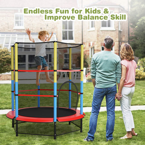 55" Kids Trampoline with Safety Enclosure Net, Mini Toddler Trampoline w/Seamless Jump Mat