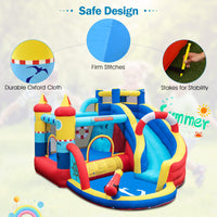 Nautical Themed Bounce House Water Park with Slide, Splash Pool, Climbing Wall, Water Gun, Outdoor Jumping Castle with Hose, Carry Bag, Repairing Kit, Stakes
