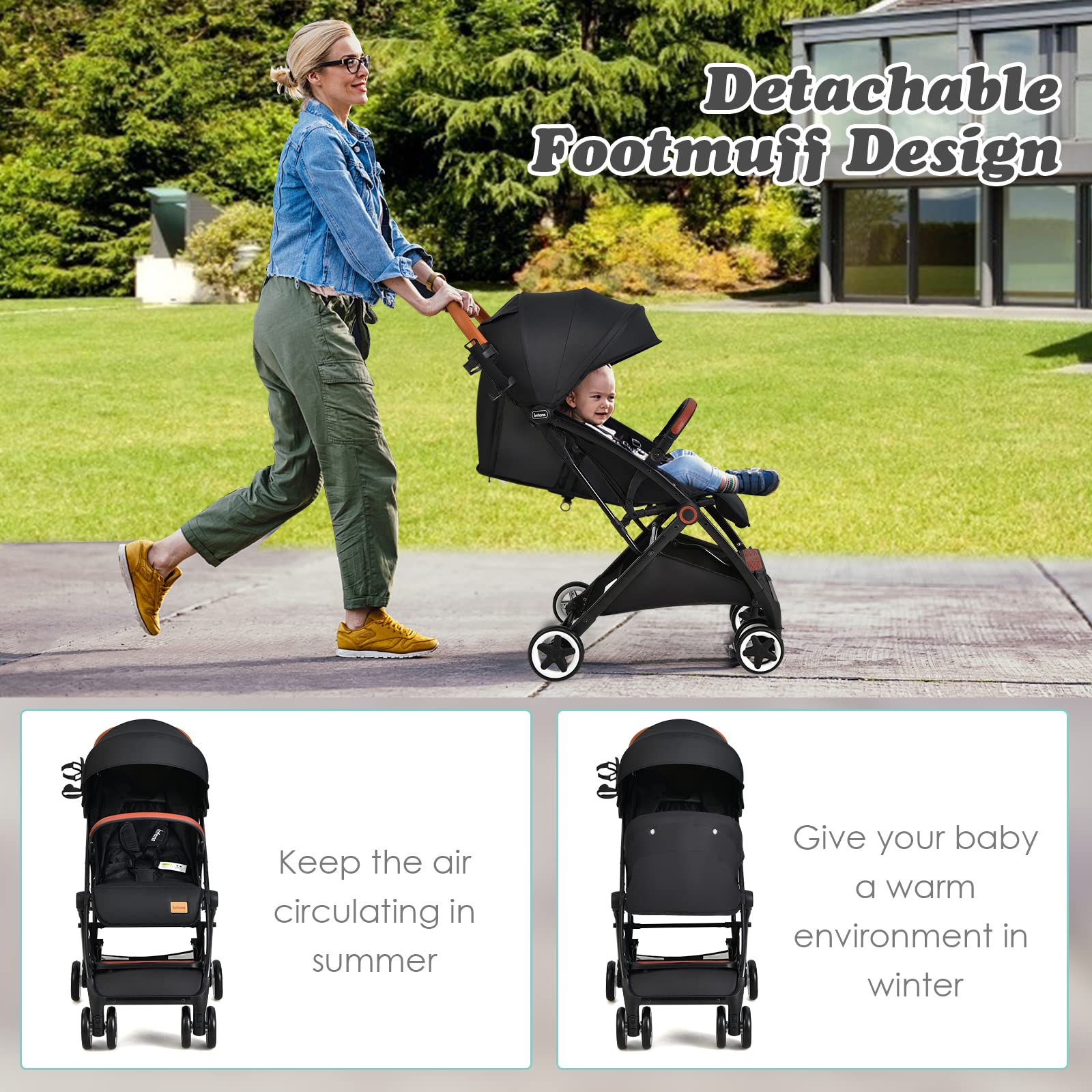 INFANS Travel Stroller, Lightweight Compact Baby Stroller for Airplane