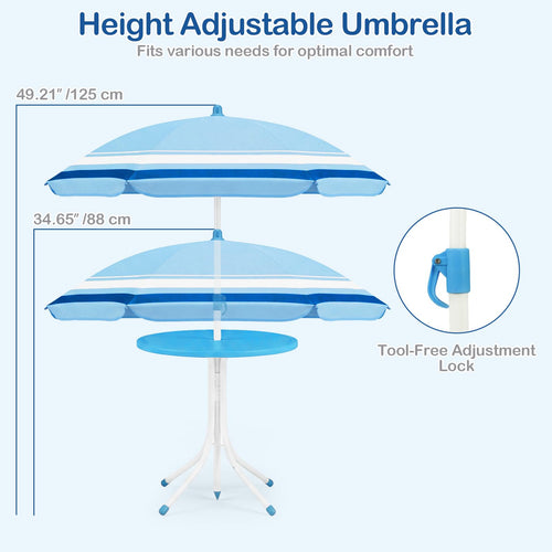 Kids Picnic Table, Outdoor Toddler Patio Furniture Set with 2 Folding Chairs Adjustable Foldable Umbrella