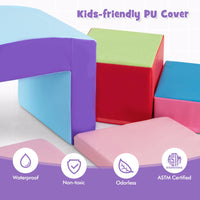 OLAKIDS Climbing Toys for Toddlers, 7 Piece Indoor Baby Foam Blocks Soft Play Set with PU Leather