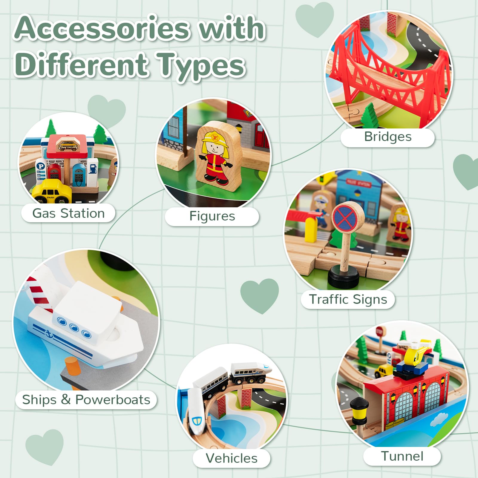 INFANS Train Table, 84 Pieces Wooden Kids Activity Toy Table Playset