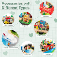 INFANS Train Table, 84 Pieces Wooden Kids Activity Toy Table Playset