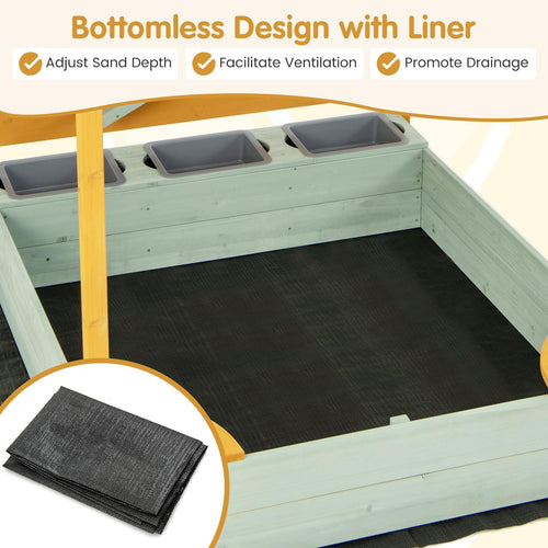 Kids Sandbox with Sand Wall, Wooden Sandpit for 3-8 Years w/Removable Canopy