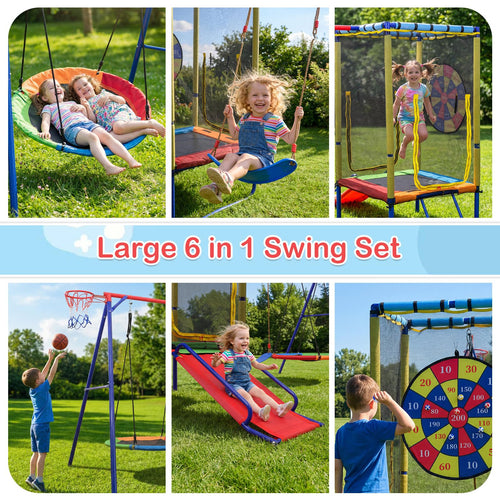 Swing Sets for Backyard, 6 in 1 Outdoor 220KG Heavy Duty A-Frame Metal Stand