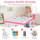 Kids Table and Chair Set, Height Adjustable Toddler Activity Desk with Graffiti Desktop Storage Boxes
