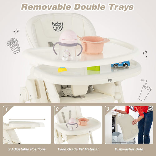 4-in-1 Baby High Chair Foldable Feeding Chair w/ 6 Adjustable Heights