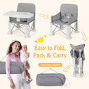 Baby Travel Booster Seat Portable Folding Toddler Floor Dining Chair w/Removable Swivel Double Tray