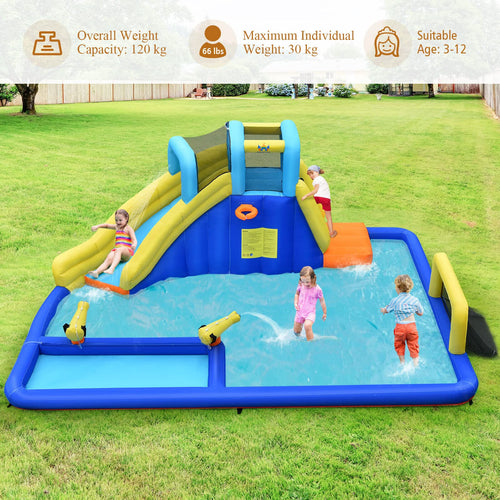 Inflatable Water Slide for Kids, 6-in-1 Kids Giant Water Park w/Large Water Soccer Splash Pool(with 680W Blower)