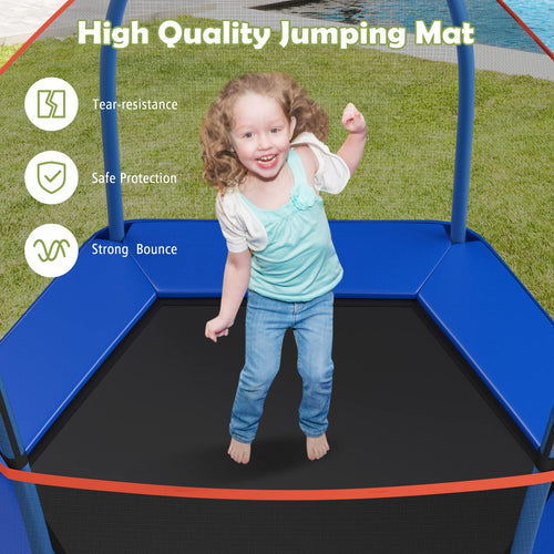 7FT Kids Trampoline w/Safety Enclosure Net & Spring Pad