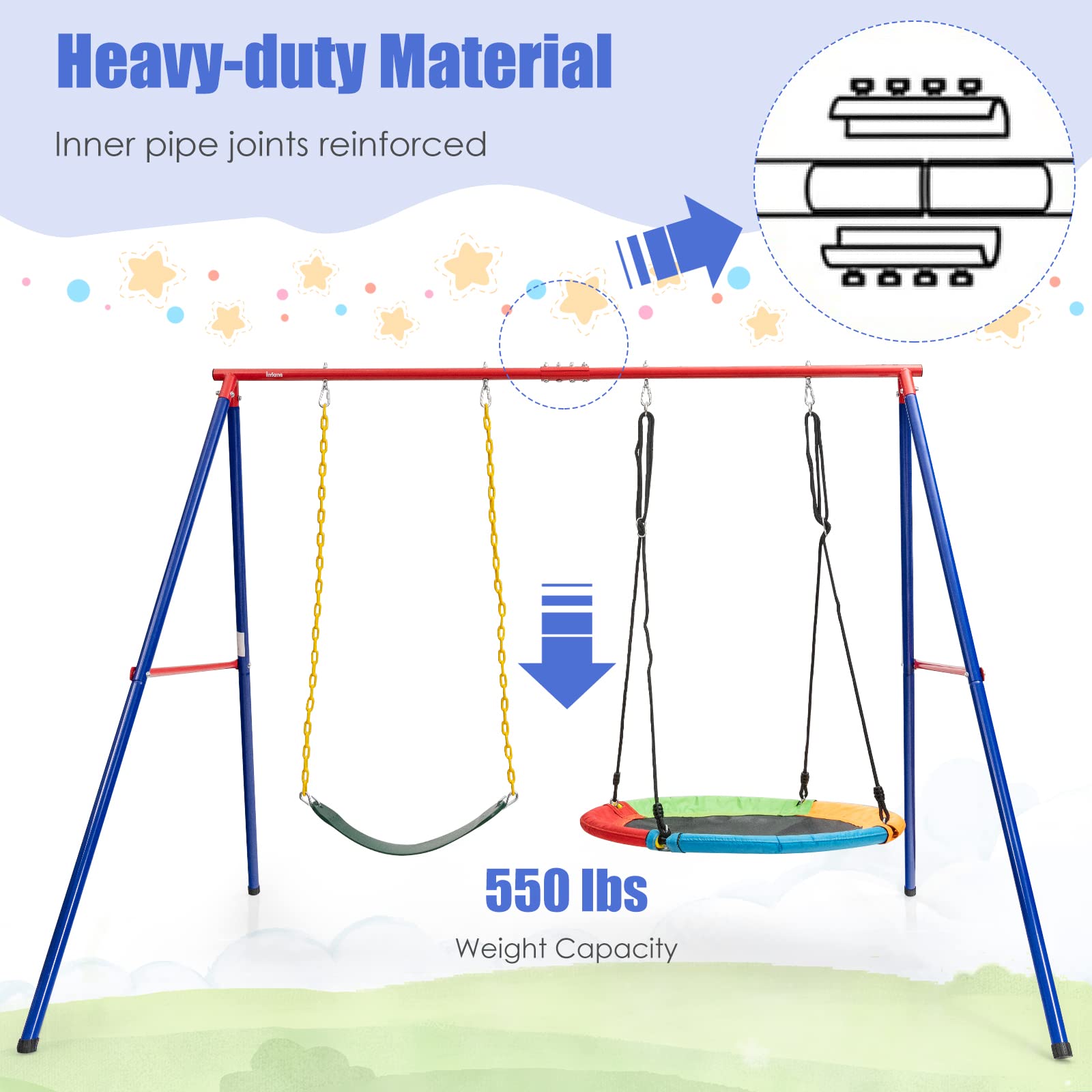 INFANS 2 Seat Swing Stand, 550 lbs Heavy Duty Metal Swing Frame