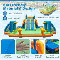 Inflatable Water Slide, Kids Blow up Water Park w/2 Long Slides, Climbing Walls, Splash Pool