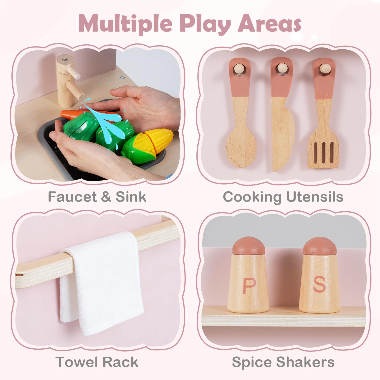 INFANS Play Kitchen for Kids, Wooden Pretend Playset