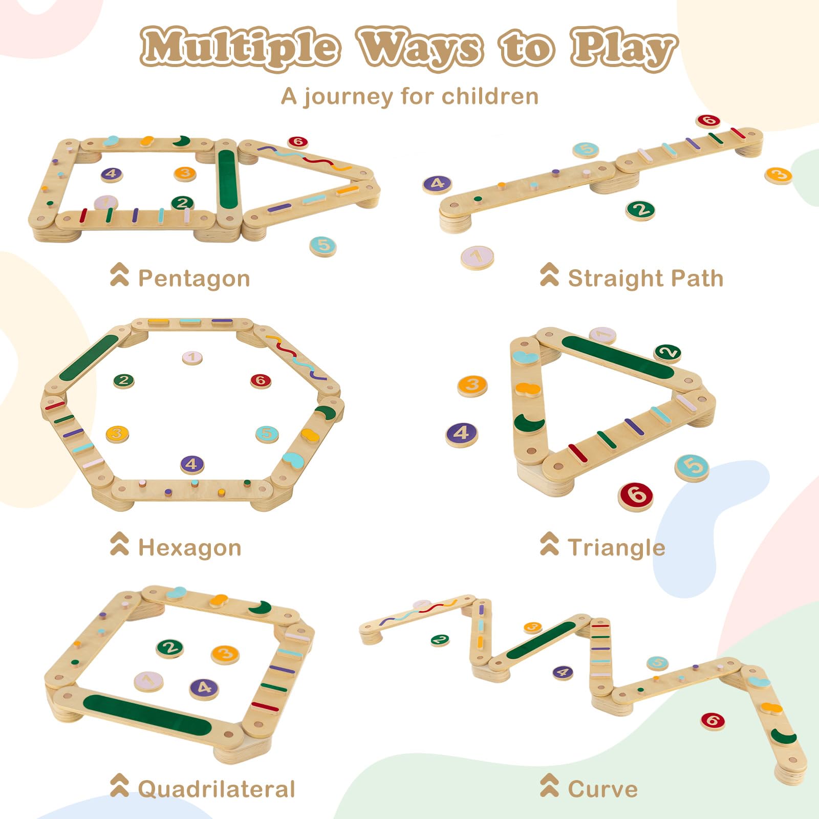 Kids Balance Beam Stepping Stones Set, 20 PCS Montessori Obstacle Course for Toddler Indoor Outdoor