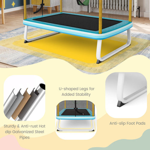 6FT Kids Trampoline, 3-in-1 Trampoline w/Swing & Horizontal Bar, Rectangle Toddler Trampoline