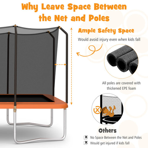 14 x 8FT 200 kg Weight Capacity Outdoor Kids Trampoline ASTM Certified Rectangular Trampoline with Enclosure Net, Safety Net and Ladder