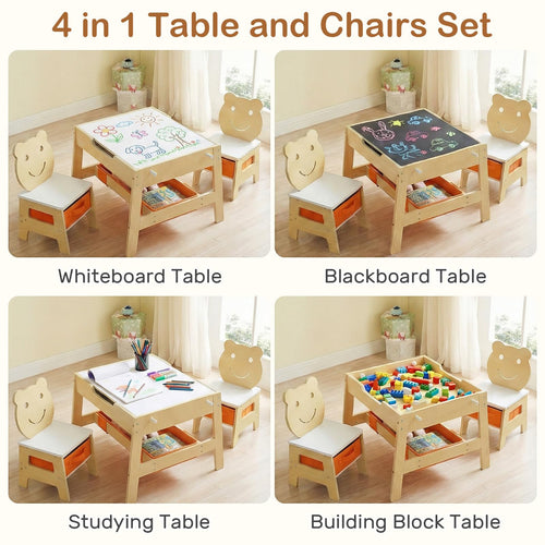INFANS Kids Table and Chair Set, 4 in 1 Wooden Activity Desk