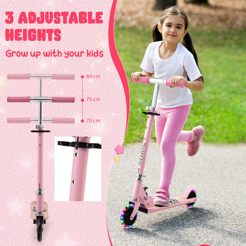 Kids Folding Kick Scooter, Scooter for Toddlers w/3 Adjustable Heights, 2 Light Up Flashing Wheels & Rear Brake System
