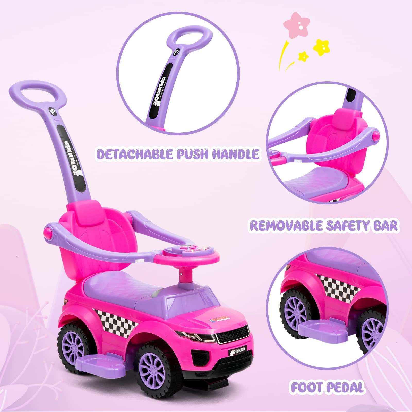 4 in 1 Ride on Push Car, Toddlers Sliding Walking