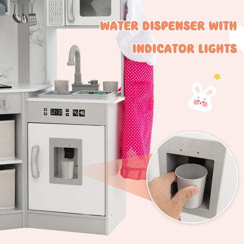 INFANS Corner Kids Kitchen Playset with Real Running Water Circulation Realistic Light Sound Stove Storage Cabinet