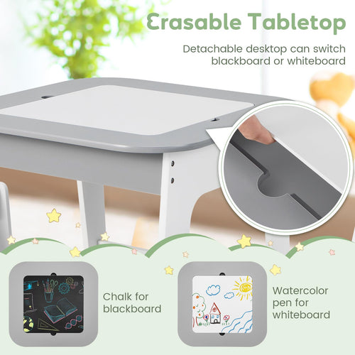 INFANS Kids Table and Chair Set, 3 in 1 Wooden Activity Table with Removable Blackboard and Whiteboard