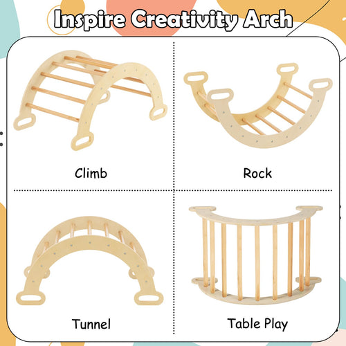 Pikler Triangle Set 7 in 1 Climbing Toys for Toddlers 1-3 Inside Foldable Wood Montessori Jungle Gym