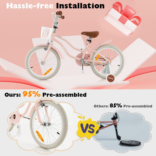 Kids Bike, 18 Inch Boys Girls Bike for 3-8 Years w/Training Wheels, Adjustable Handlebar & Seat