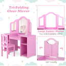 2-in-1 Kids Vanity Table and Chair Set with Removable Mirror